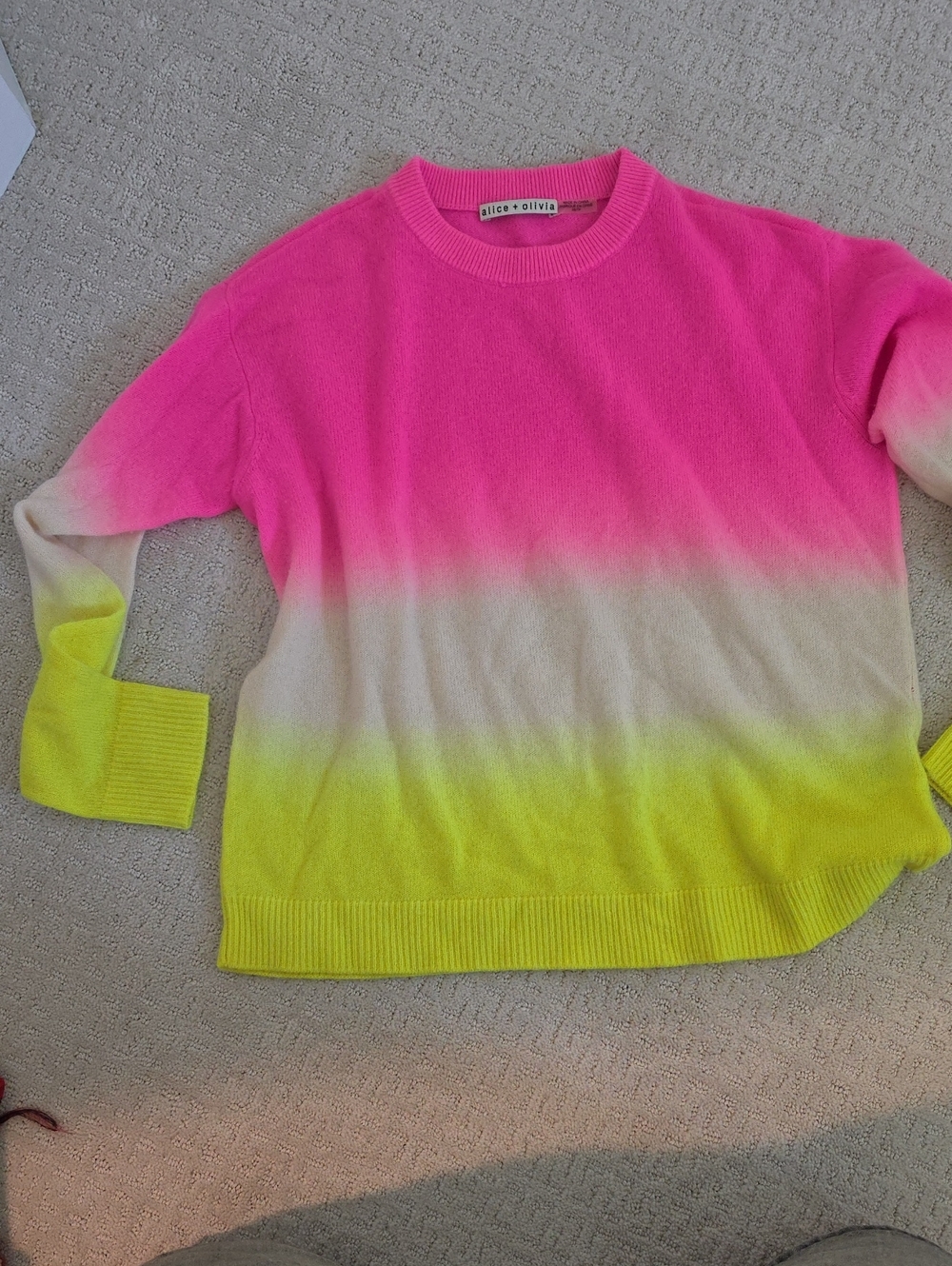 Alice + Olivia Hot Pink to Yellow Ombre Crewneck Sweater